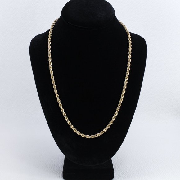 14k Solid Gold Diamond Cut Rope Chain Necklace 23" - Picture 4 of 6